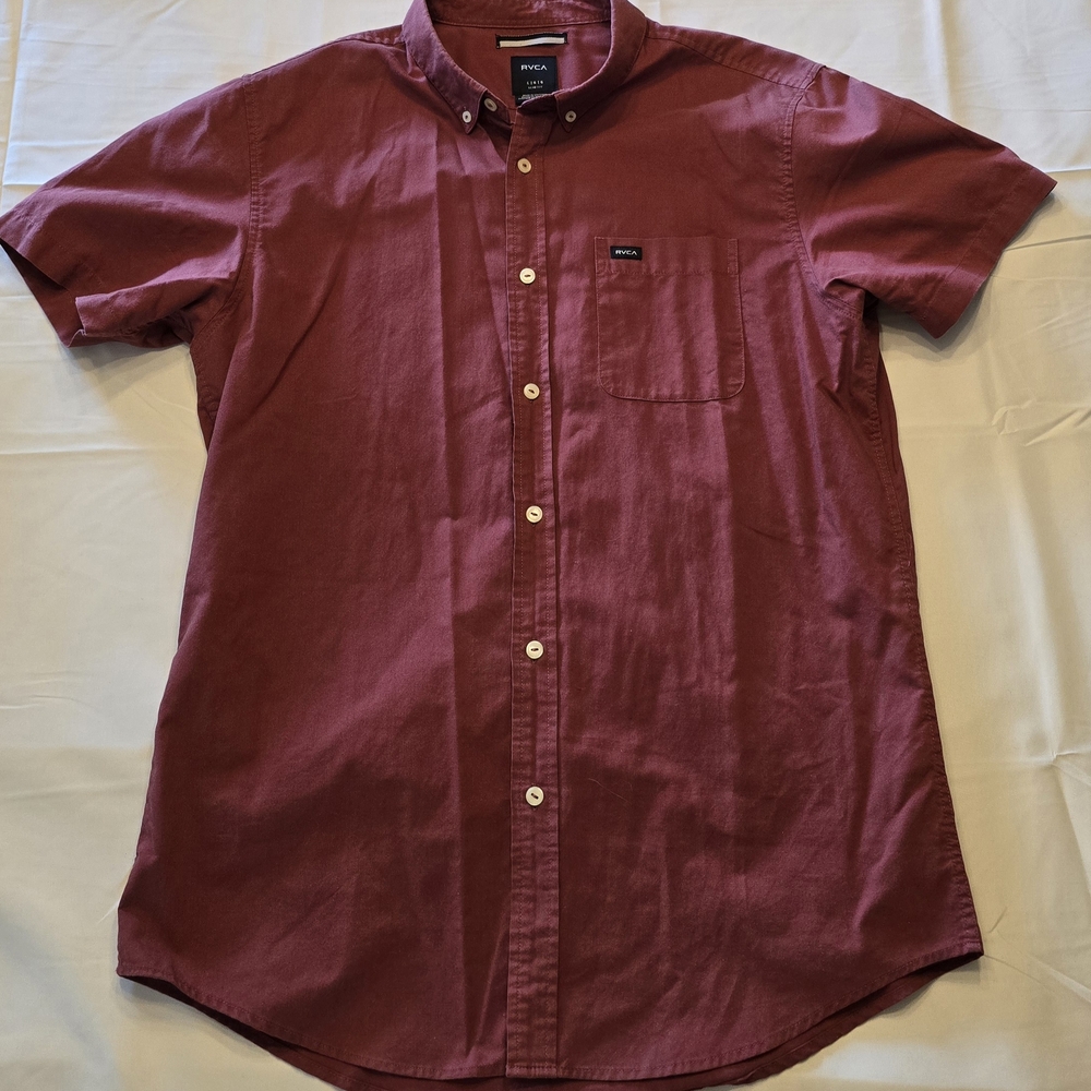 RVCA Men's Maroon Short Sleeve Shirt